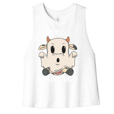 Ghost Cow Moo I Mean Boo Costume Halloween Gift Women's Racerback Cropped Tank