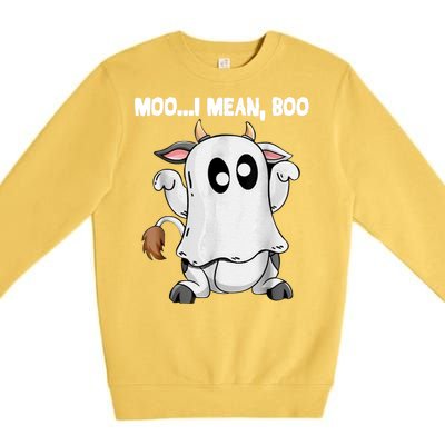 Ghost Cow Moo I Mean Boo Funny Halloween Cow Boo Meaningful Gift Premium Crewneck Sweatshirt