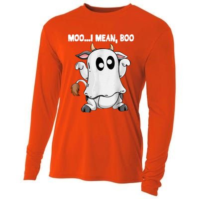 Ghost Cow Moo I Mean Boo Funny Halloween Cow Boo Meaningful Gift Cooling Performance Long Sleeve Crew