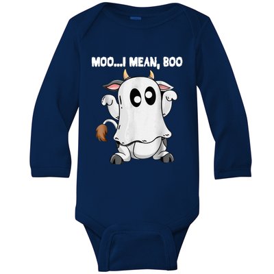 Ghost Cow Moo I Mean Boo Funny Halloween Cow Boo Meaningful Gift Baby Long Sleeve Bodysuit