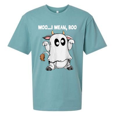 Ghost Cow Moo I Mean Boo Funny Halloween Cow Boo Meaningful Gift Sueded Cloud Jersey T-Shirt