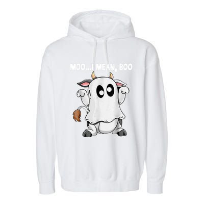 Ghost Cow Moo I Mean Boo Funny Halloween Cow Boo Meaningful Gift Garment-Dyed Fleece Hoodie