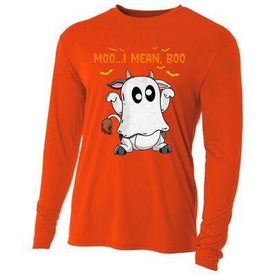 Ghost Cow Moo Mean Boo Pumpkin Moon Halloween Cooling Performance Long Sleeve Crew