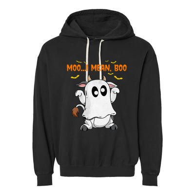 Ghost Cow Moo Mean Boo Pumpkin Moon Halloween Garment-Dyed Fleece Hoodie