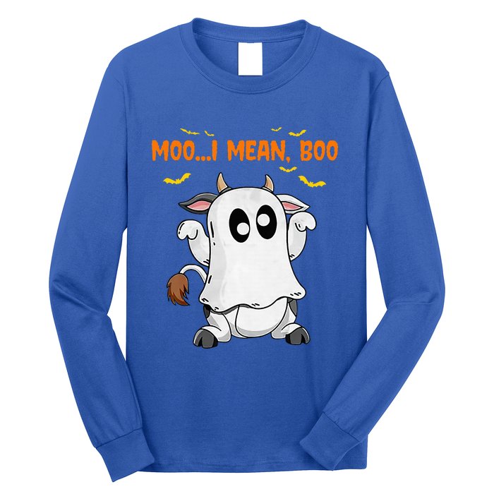 Ghost Cow Moo Mean Boo Pumpkin Moon Halloween Long Sleeve Shirt