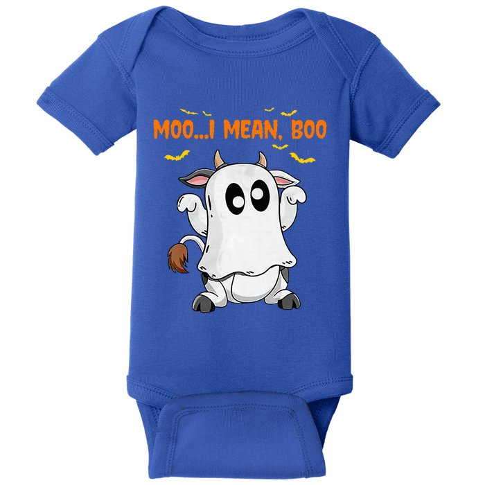 Ghost Cow Moo Mean Boo Pumpkin Moon Halloween Baby Bodysuit