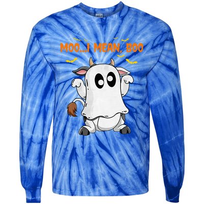 Ghost Cow Moo Mean Boo Pumpkin Moon Halloween Tie-Dye Long Sleeve Shirt