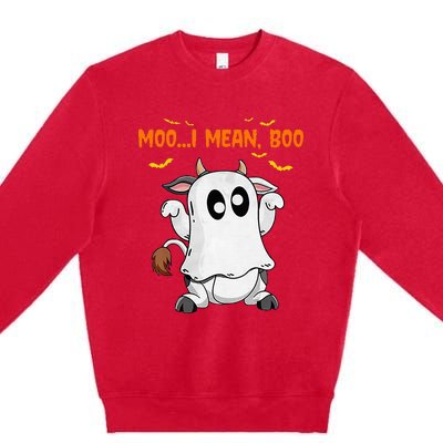 Ghost Cow Moo Mean Boo Pumpkin Moon Halloween Premium Crewneck Sweatshirt