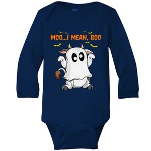 Ghost Cow Moo Mean Boo Pumpkin Moon Halloween Baby Long Sleeve Bodysuit