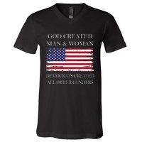 God Created Man & Woman Democrats Created All Other Genders V-Neck T-Shirt