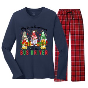 Gnomies Call Me Bus Driver Christmas Bus Driver Xmas Party Cute Gift Women's Long Sleeve Flannel Pajama Set 