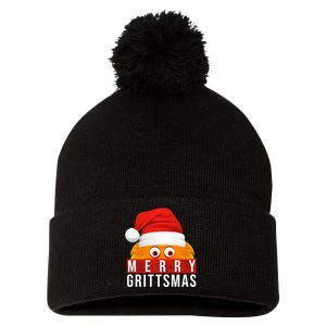 Gritty Christmas Merry Grittsmas Christmas Gift Long Sleeve Pom Pom 12in Knit Beanie