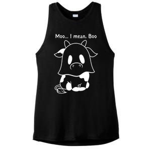 Ghost Cow Moo I Mean Boo Funny Halloween Costume Gift Ladies PosiCharge Tri-Blend Wicking Tank