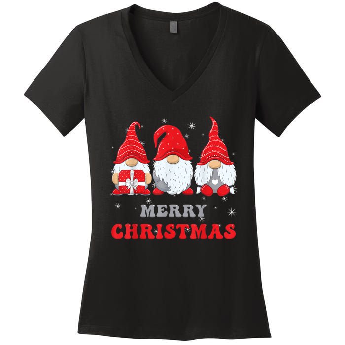 Gnome Christmas Merry Christmas Family Matching Christmas Women's V-Neck T-Shirt