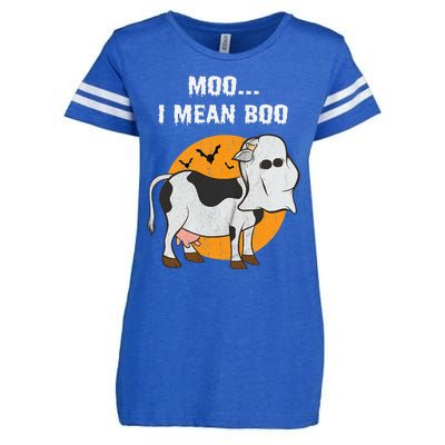 Ghost Cow Moo I Mean Boo Halloween Enza Ladies Jersey Football T-Shirt