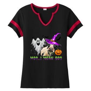 Ghost Cow Moo I Mean Boo Halloween Funny Cow Lover Costume Great Gift Ladies Halftime Notch Neck Tee