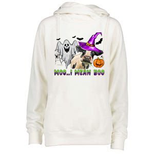 Ghost Cow Moo I Mean Boo Halloween Funny Cow Lover Costume Great Gift Womens Funnel Neck Pullover Hood