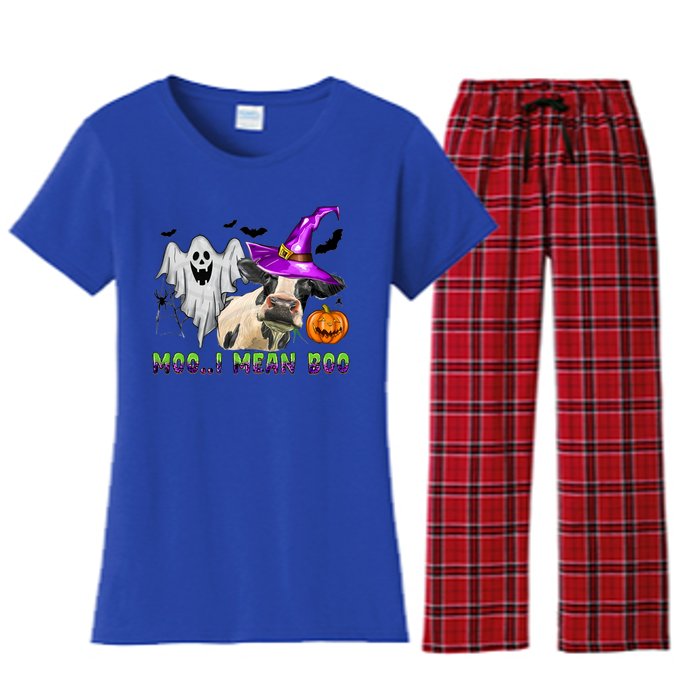 Ghost Cow Moo I Mean Boo Halloween Funny Cow Lover Costume Great Gift Women's Flannel Pajama Set