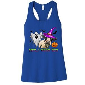 Ghost Cow Moo I Mean Boo Halloween Funny Cow Lover Costume Great Gift Women's Racerback Tank