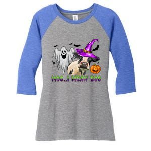 Ghost Cow Moo I Mean Boo Halloween Funny Cow Lover Costume Great Gift Women's Tri-Blend 3/4-Sleeve Raglan Shirt