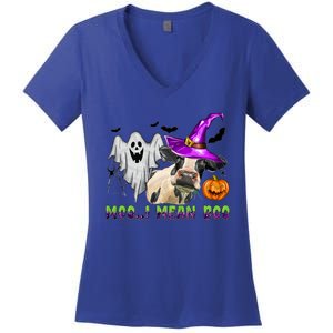 Ghost Cow Moo I Mean Boo Halloween Funny Cow Lover Costume Great Gift Women's V-Neck T-Shirt