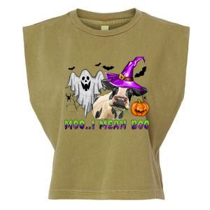 Ghost Cow Moo I Mean Boo Halloween Funny Cow Lover Costume Great Gift Garment-Dyed Women's Muscle Tee