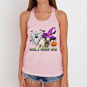 Ghost Cow Moo I Mean Boo Halloween Funny Cow Lover Costume Great Gift Women's Knotted Racerback Tank