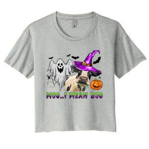 Ghost Cow Moo I Mean Boo Halloween Funny Cow Lover Costume Great Gift Women's Crop Top Tee