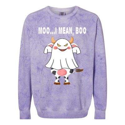 Ghost Cow Moo I Mean Boo Pumpkin Moon Halloween Gift Colorblast Crewneck Sweatshirt