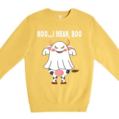 Ghost Cow Moo I Mean Boo Pumpkin Moon Halloween Gift Premium Crewneck Sweatshirt