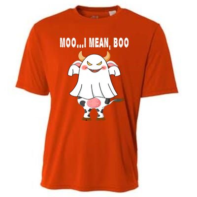 Ghost Cow Moo I Mean Boo Pumpkin Moon Halloween Gift Cooling Performance Crew T-Shirt