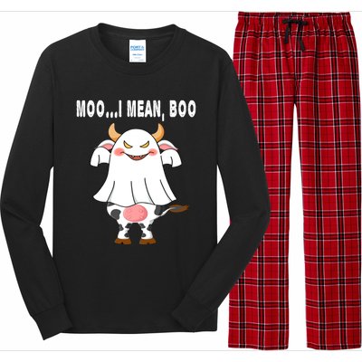 Ghost Cow Moo I Mean Boo Pumpkin Moon Halloween Gift Long Sleeve Pajama Set