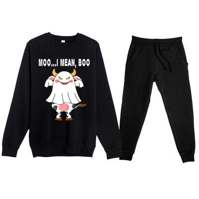 Ghost Cow Moo I Mean Boo Pumpkin Moon Halloween Gift Premium Crewneck Sweatsuit Set