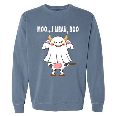 Ghost Cow Moo I Mean Boo Pumpkin Moon Halloween Gift Garment-Dyed Sweatshirt