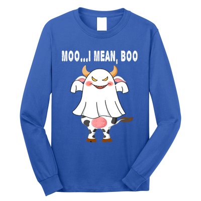 Ghost Cow Moo I Mean Boo Pumpkin Moon Halloween Gift Long Sleeve Shirt