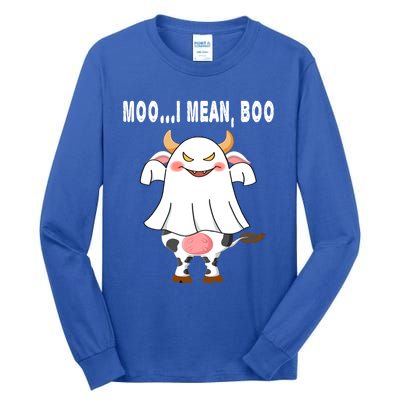 Ghost Cow Moo I Mean Boo Pumpkin Moon Halloween Gift Tall Long Sleeve T-Shirt