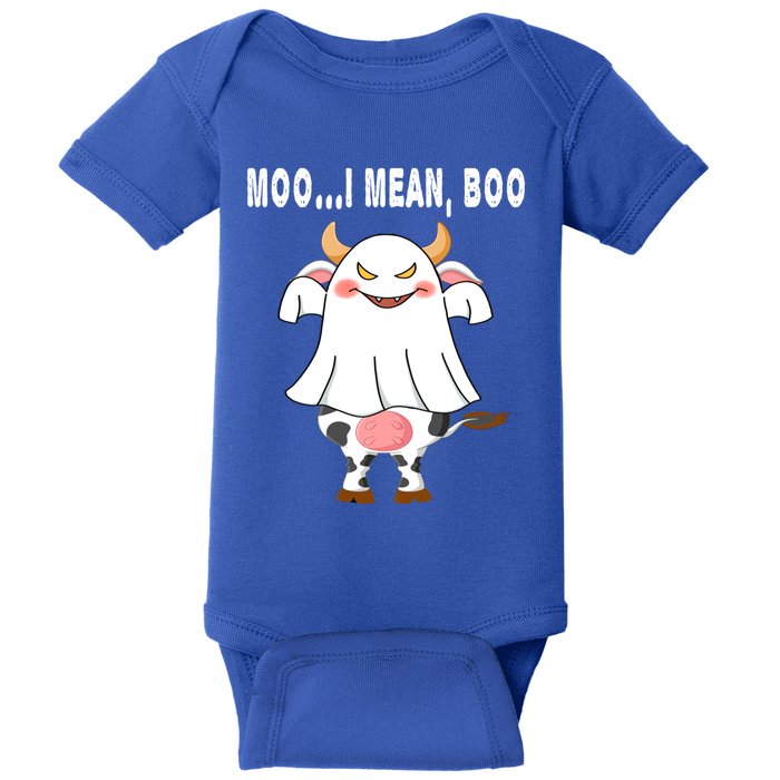 Ghost Cow Moo I Mean Boo Pumpkin Moon Halloween Gift Baby Bodysuit