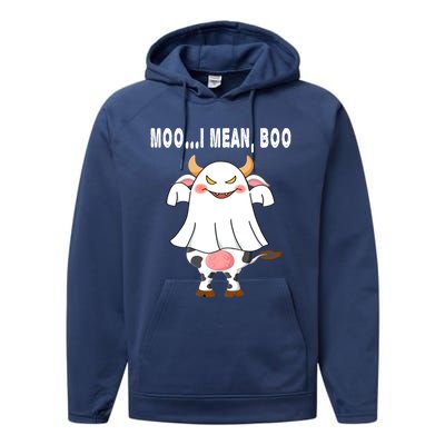 Ghost Cow Moo I Mean Boo Pumpkin Moon Halloween Gift Performance Fleece Hoodie