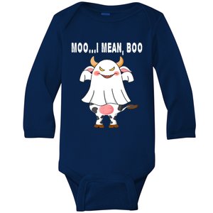 Ghost Cow Moo I Mean Boo Pumpkin Moon Halloween Gift Baby Long Sleeve Bodysuit