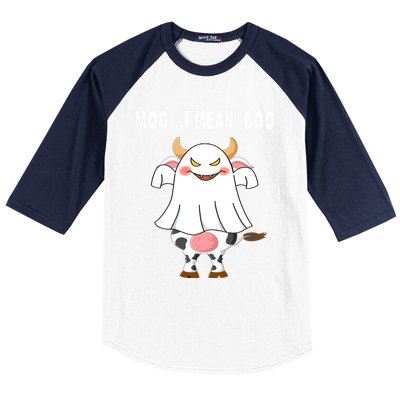 Ghost Cow Moo I Mean Boo Pumpkin Moon Halloween Gift Baseball Sleeve Shirt