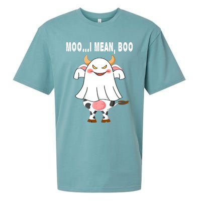 Ghost Cow Moo I Mean Boo Pumpkin Moon Halloween Gift Sueded Cloud Jersey T-Shirt