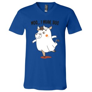 Ghost Cow Moo I Mean Boo Gift For Funny Cow Halloween Gift V-Neck T-Shirt