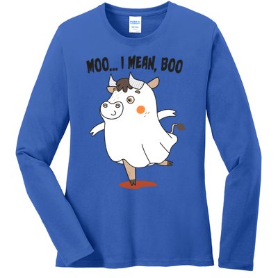 Ghost Cow Moo I Mean Boo Gift For Funny Cow Halloween Gift Ladies Long Sleeve Shirt