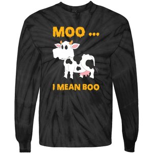 Ghost Cow Moo I Mean Boo Halloween Tie-Dye Long Sleeve Shirt