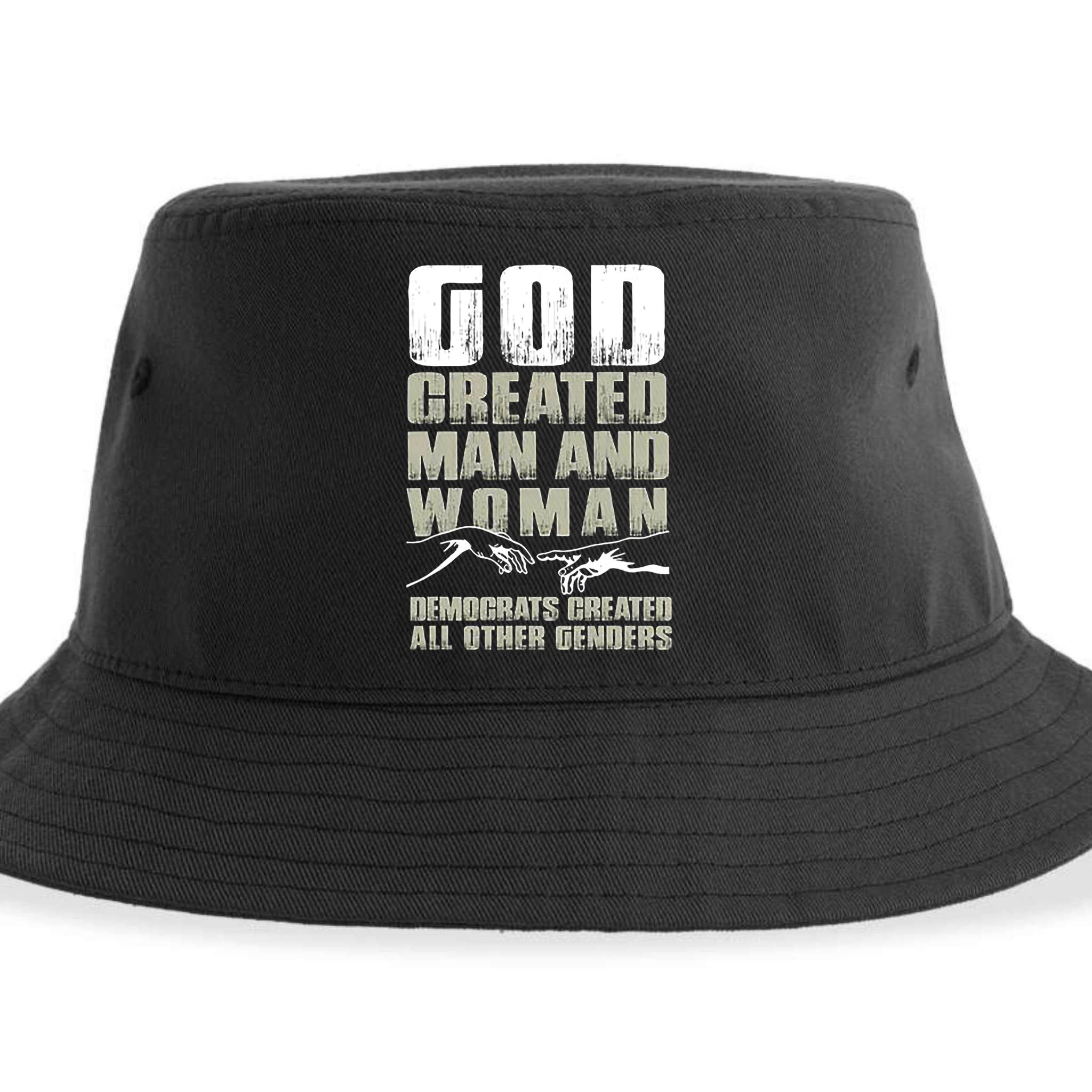 God Created Man & Woman Democrats Created All Other Genders Sustainable Bucket Hat
