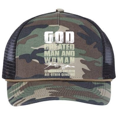 God Created Man & Woman Democrats Created All Other Genders Retro Rope Trucker Hat Cap