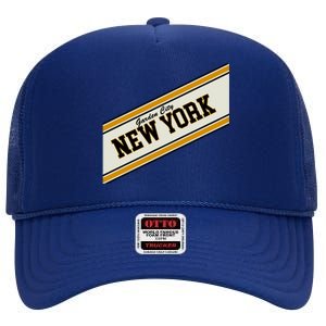 Garden City New York Varsity Logo High Crown Mesh Back Trucker Hat