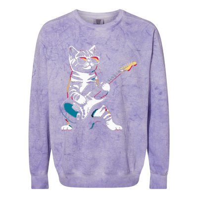 Guitar Cat Novelty Rock Music Band Concert Funny Cat Colorblast Crewneck Sweatshirt