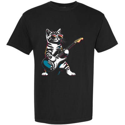 Guitar Cat Novelty Rock Music Band Concert Funny Cat Garment-Dyed Heavyweight T-Shirt