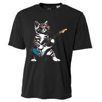 Guitar Cat Novelty Rock Music Band Concert Funny Cat Cooling Performance Crew T-Shirt